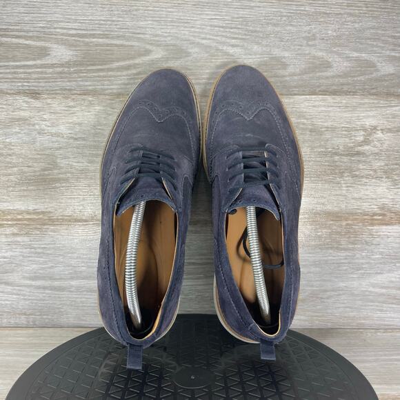 Clarks Mens Chantry Wing Navy Blue Suede Leather Wingtip Oxfords Size 10 - Picture 6 of 8